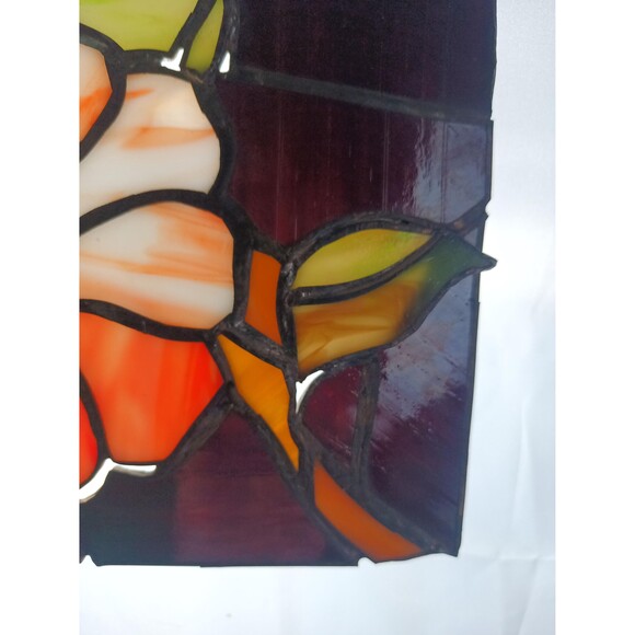 Stained Glass Panel Wall Hanging Window Decor 8 x 10 in Red Flower Art Glass - Picture 10 of 10